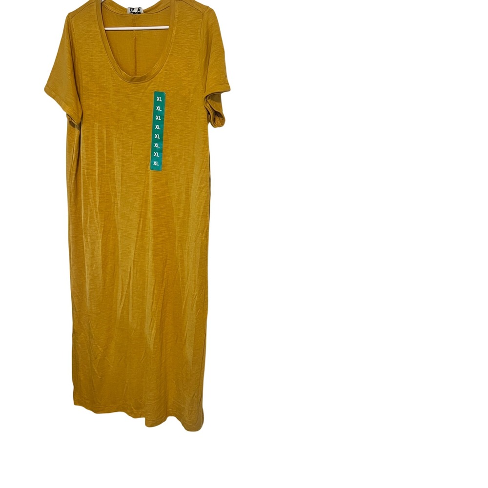 Jessica Simpson Mustard Yellow Slub Knit Short Sleeve Midi T-Shirt Dress XL NEW